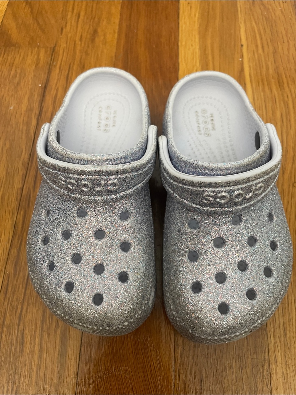 CROCS Kids Purple Glitter Clogs with Heel Strap